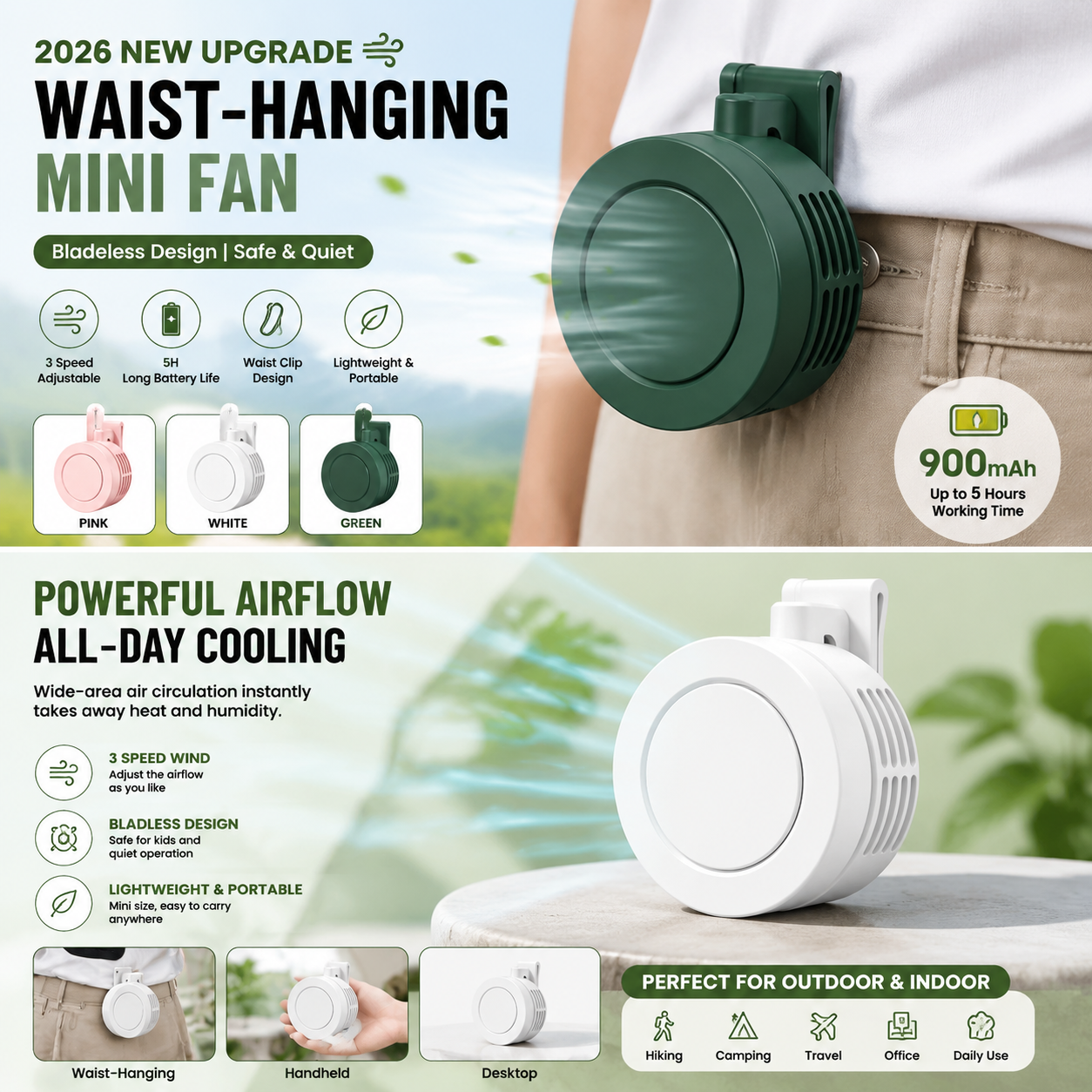 Rechargeable Mini Waist Fan |  - đánh giá và giá Oscillating Fan Clip